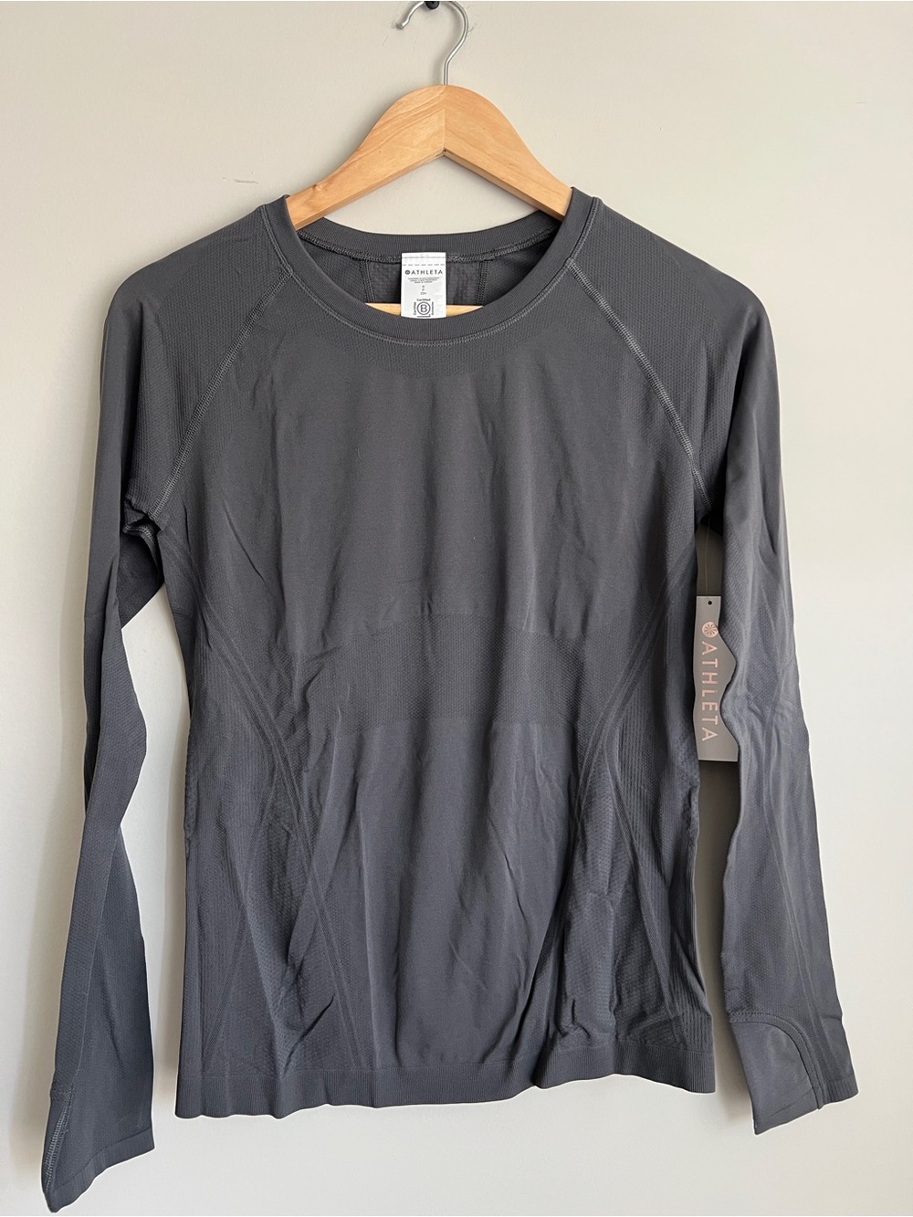 Athleta Charcoal Gray Long-Sleeve Seamless Top Size Small NWT